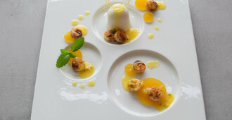 Kokosnuss-Panna-Cotta mit Mango Gelee und Mango-Passionsfruchtsoße